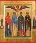 Семейная икона. Мученица Лариса, Мученица Иулия, Архангел Михаил, Преподобный Антоний Великий, Преподобный Михаил Клопский